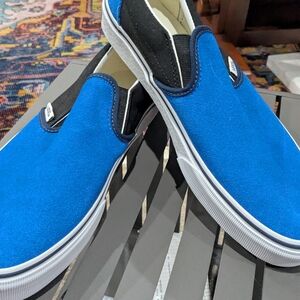 Vans Royal Blue and Black Slip-On Sneakers